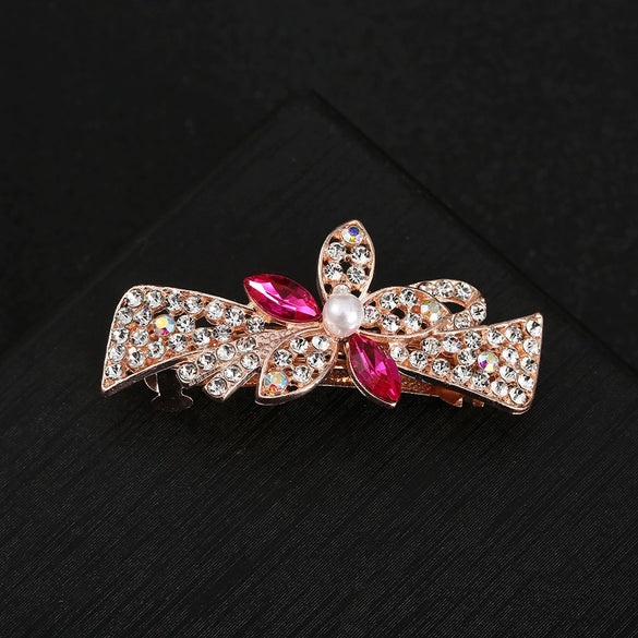 Alloy Electroplated Sweet Temperament Rhinestone Spring Clip For Women Hair Bow Clip