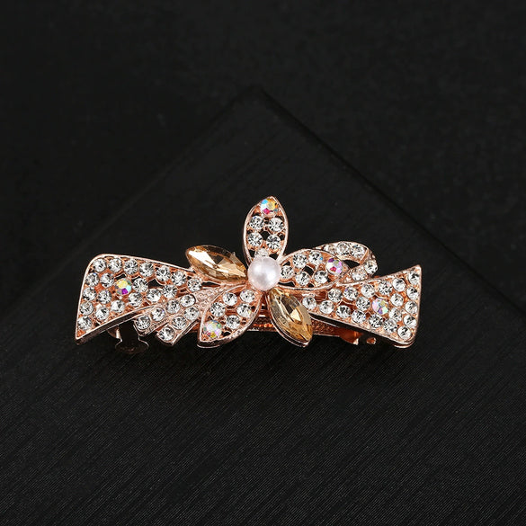 Alloy Electroplated Sweet Temperament Rhinestone Spring Clip For Women Hair Bow Clip