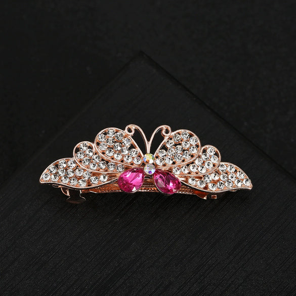 Alloy Electroplated Sweet Temperament Rhinestone Spring Clip For Women Hair Bow Clip