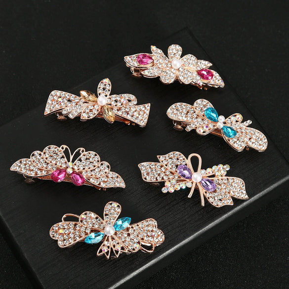 Alloy Electroplated Sweet Temperament Rhinestone Spring Clip For Women Hair Bow Clip