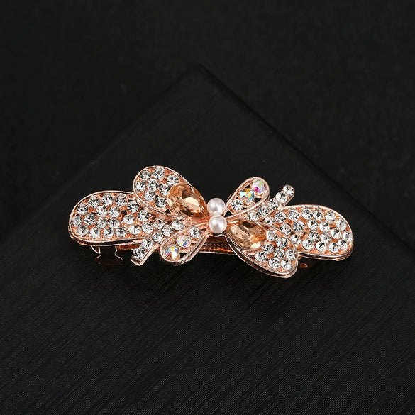 Alloy Electroplated Sweet Temperament Rhinestone Spring Clip For Women Hair Bow Clip
