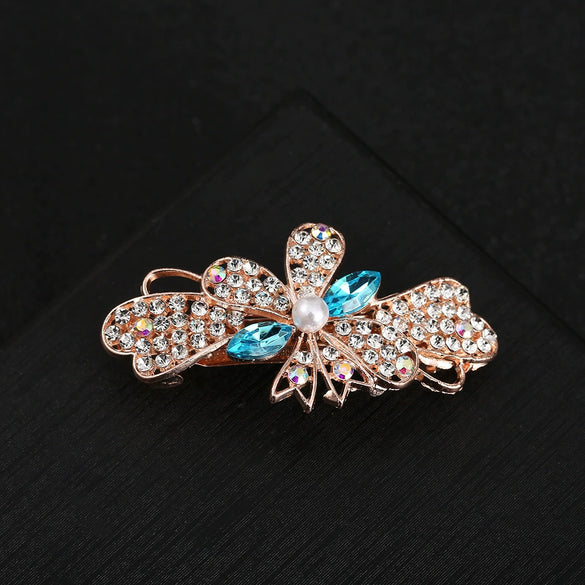 Alloy Electroplated Sweet Temperament Rhinestone Spring Clip For Women Hair Bow Clip