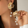 Alloy Electroplated Threedimensional Ginkgo Leaf Flower Imitation Pearl Tassel Women's Earrings With Geometric Pattern