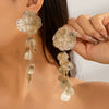 Alloy Electroplated Threedimensional Ginkgo Leaf Flower Imitation Pearl Tassel Women's Earrings With Geometric Pattern