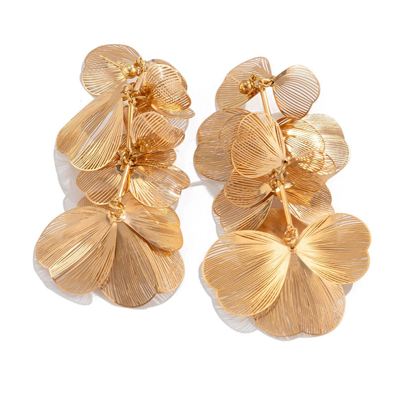 Alloy Electroplated Threedimensional Ginkgo Leaf Flower Imitation Pearl Tassel Women's Earrings With Geometric Pattern