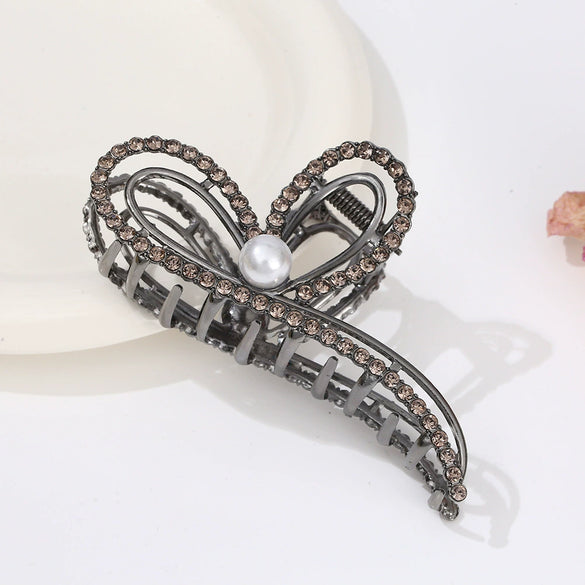 Alloy Electroplated Women's Rhinestone Pearl Hair Shark Clip With Bow Design