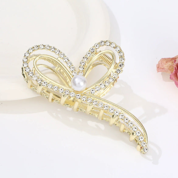 Alloy Electroplated Women's Rhinestone Pearl Hair Shark Clip With Bow Design