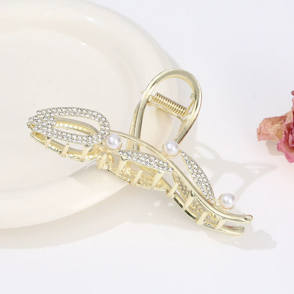 Alloy Electroplated Women's Rhinestone Pearl Hair Shark Clip With Bow Design