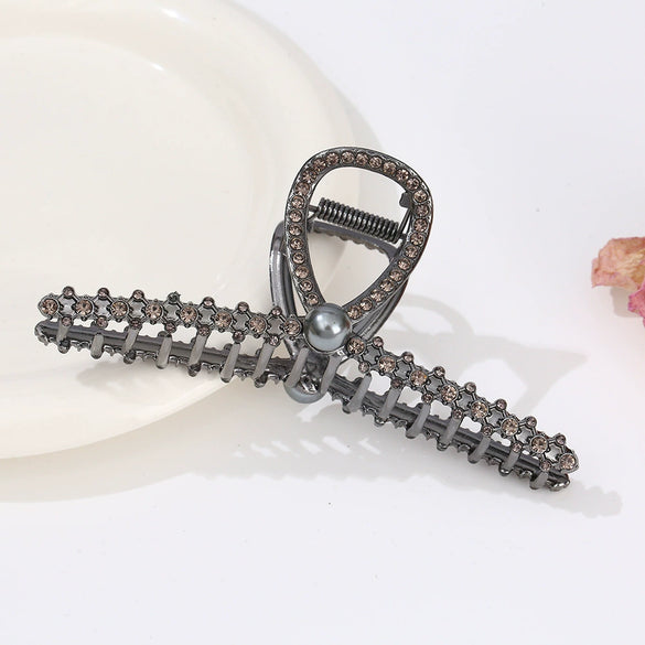 Alloy Electroplated Women's Rhinestone Pearl Hair Shark Clip With Bow Design
