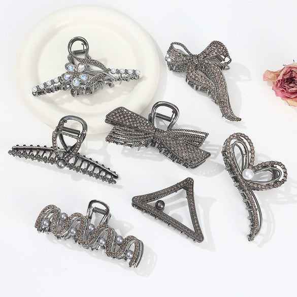 Alloy Electroplated Women's Rhinestone Pearl Hair Shark Clip With Bow Design