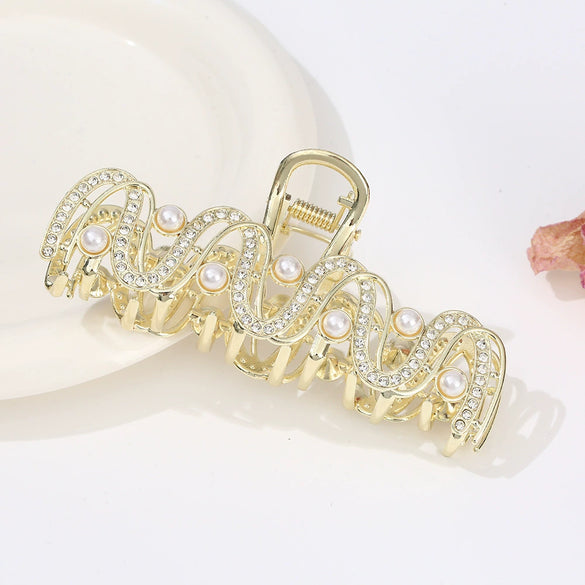 Alloy Electroplated Women's Rhinestone Pearl Hair Shark Clip With Bow Design
