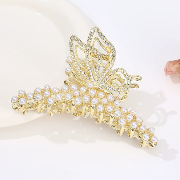 Alloy Electroplated Women's Rhinestone Pearl Hair Shark Clip With Bow Design