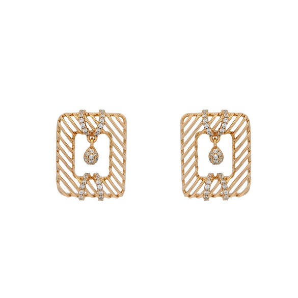 Alloy Electroplating Geometric Fashionable Microencrusted Zircon Simple Niche Design Earrings