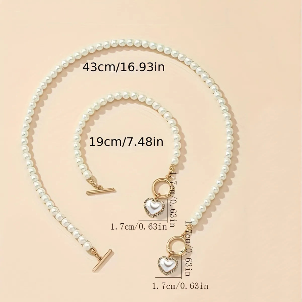 Alloy Elegant Lady Bohemian Inlay Heart Shape Artificial Pearls Zircon Bracelets Necklace