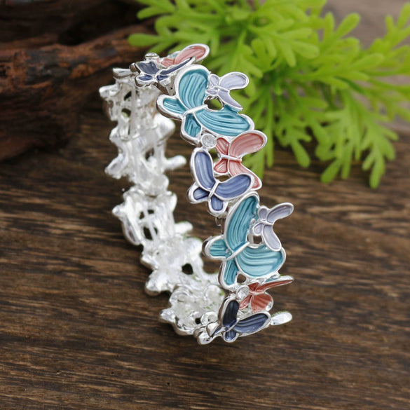Alloy Enamel Hair Butterfly Elastic Bracelet For Women With Diamond Inlaid And Painting Oil Process