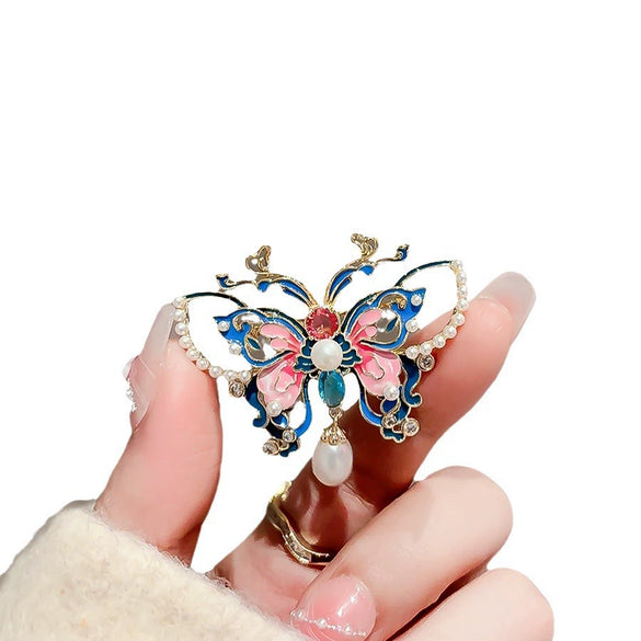 Alloy Enamel Painted Butterfly Women's Brooch With Electroplating