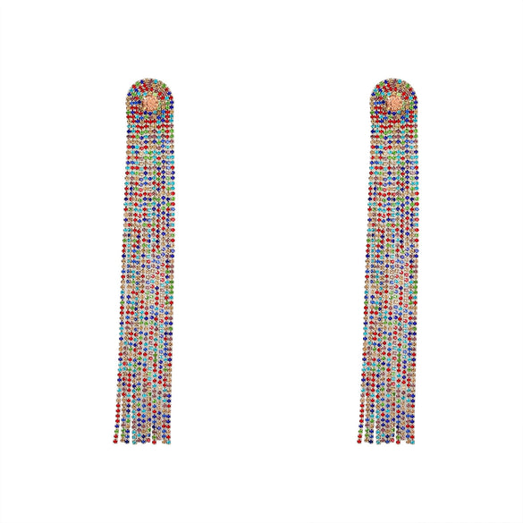 Alloy Encrusted Rhinestone Long Tassel Earrings Trendy Women's Fashionable Earrings