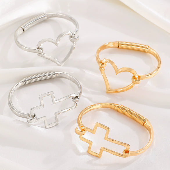 Alloy Exaggerated Cross Heart Electroplated Fashion Bracelet
