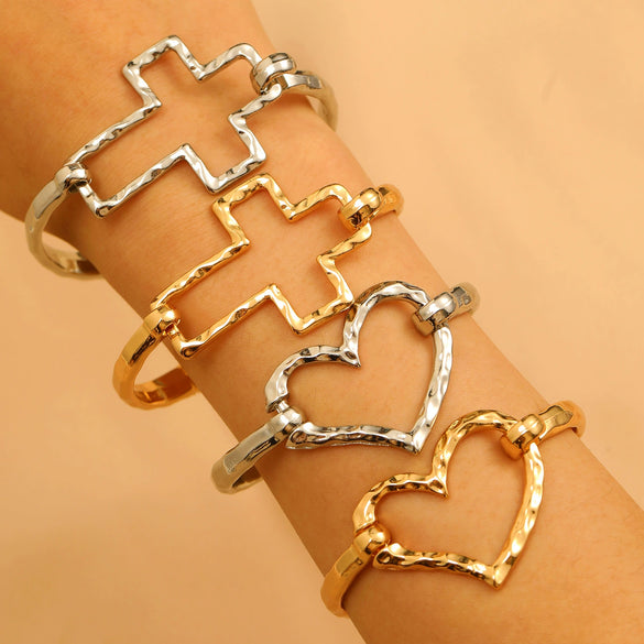 Alloy Exaggerated Cross Heart Electroplated Fashion Bracelet