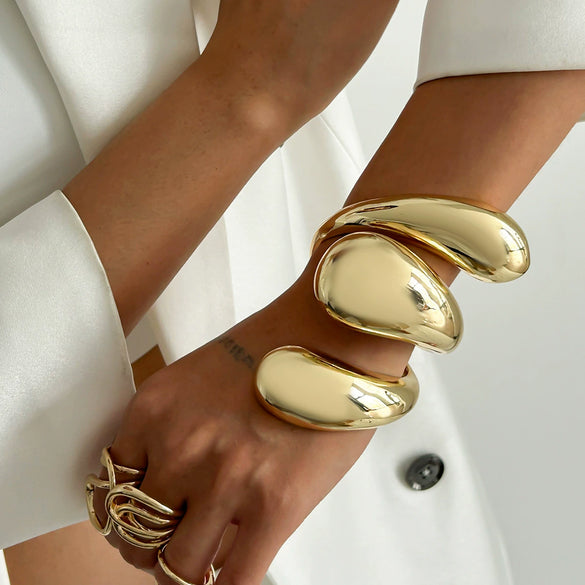 Alloy Exaggerated Spiral Water Drop Open Bracelet With Electroplating