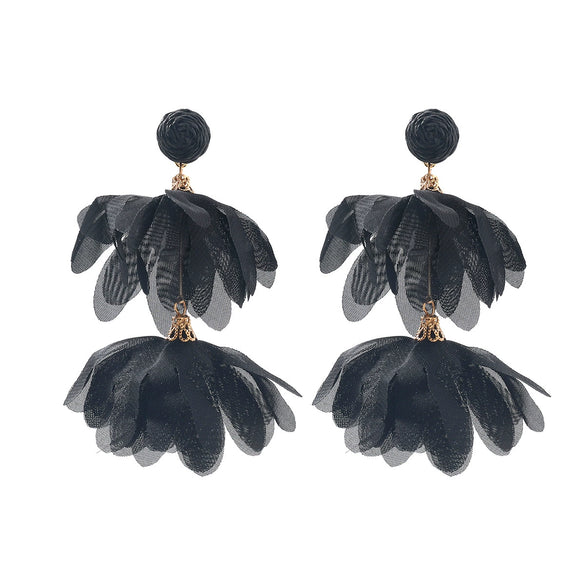 Alloy Fabric Handmade Geometric Round Petal Tassel Earrings For Women With Diamond Treatment