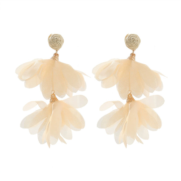 Alloy Fabric Handmade Geometric Round Petal Tassel Earrings For Women With Diamond Treatment