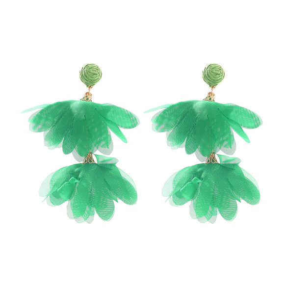Alloy Fabric Handmade Geometric Round Petal Tassel Earrings For Women With Diamond Treatment