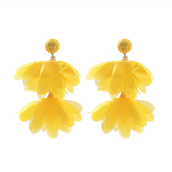 Alloy Fabric Handmade Geometric Round Petal Tassel Earrings For Women With Diamond Treatment