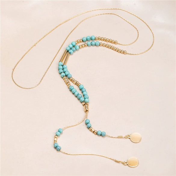 Alloy Fake Turquoise Handmade Geometric Multilayered Women's Necklace With Snake Bone Chain And Electroplating