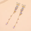 Alloy Fashion Cool Purple Butterfly Long Tassel Earrings With Diamond Design
