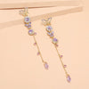 Alloy Fashion Cool Purple Butterfly Long Tassel Earrings With Diamond Design