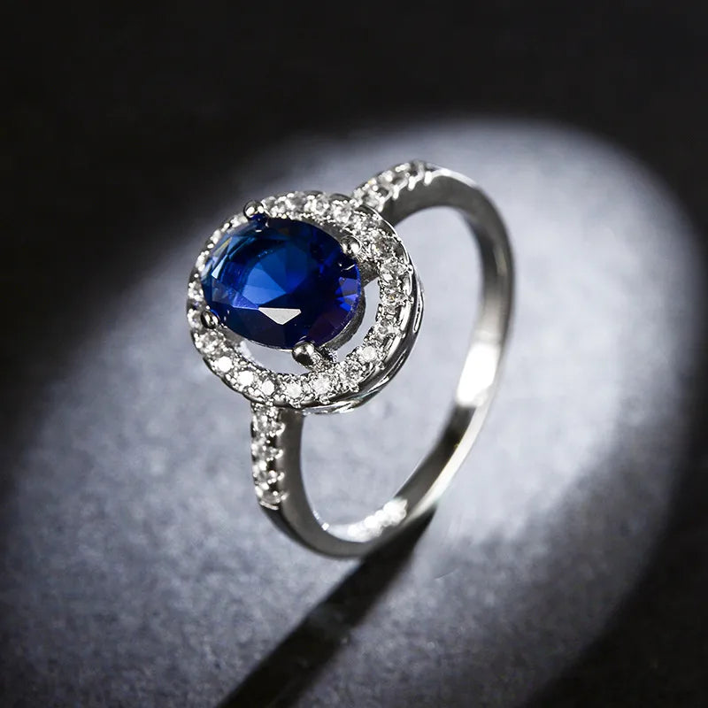 Alloy Fashion Geometric Ring  (White Alloy Blue Stone-16mm) Nhlj4085-White-Alloy-Blue-Stone-16mm