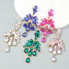 Alloy Fashion Style Diamondinlaid Dropshaped Flower Earrings For Women