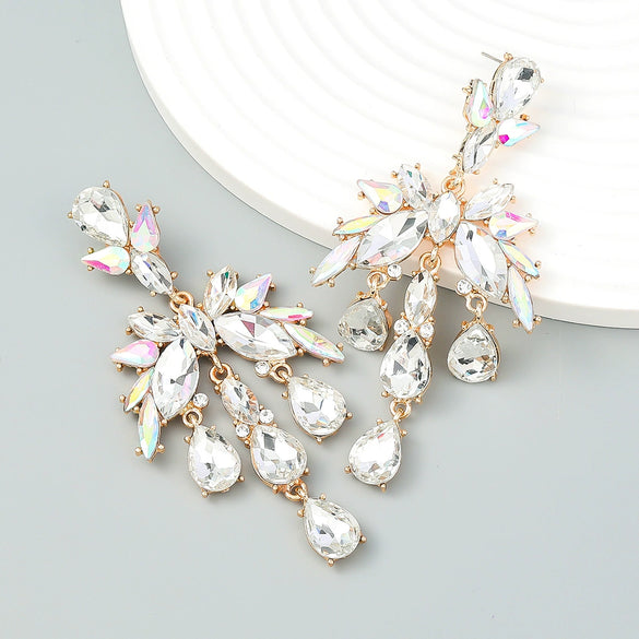 Alloy Fashion Style Diamondinlaid Dropshaped Flower Earrings For Women