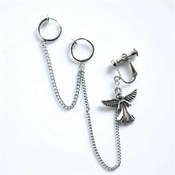 Alloy Feather And Leaf Cross Chain Drop Earrings With Electroplated Tassel Ear Clip Design For Men And Women