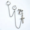 Alloy Feather And Leaf Cross Chain Drop Earrings With Electroplated Tassel Ear Clip Design For Men And Women