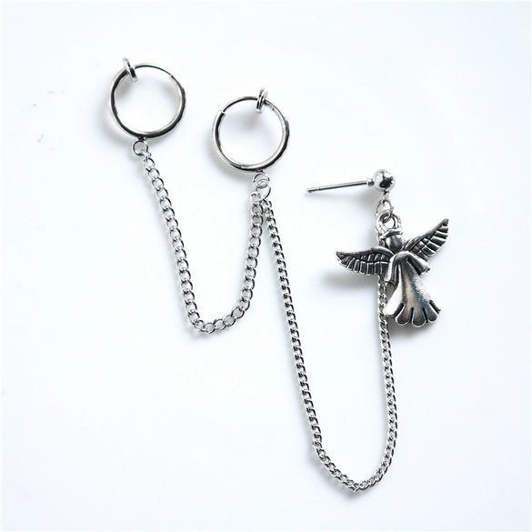 Alloy Feather And Leaf Cross Chain Drop Earrings With Electroplated Tassel Ear Clip Design For Men And Women