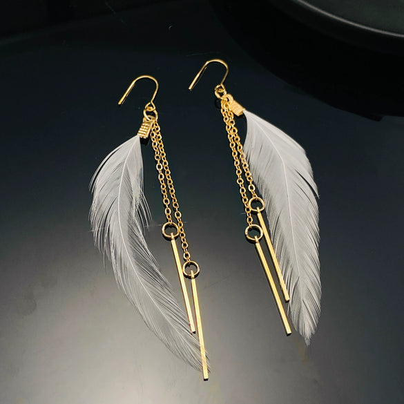 Alloy Feather Retro Long Chain Tassel Earrings For Women Electroplated
