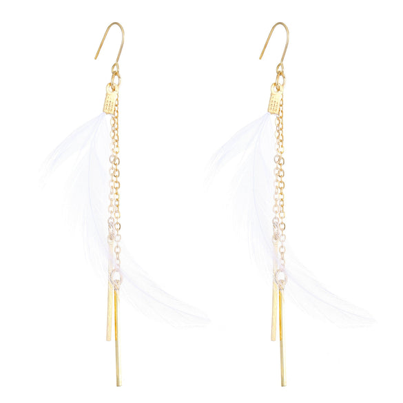 Alloy Feather Retro Long Chain Tassel Earrings For Women Electroplated