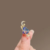 Alloy Female Niche Design Star Moon Love Brooch With Flower Pattern Electroplating