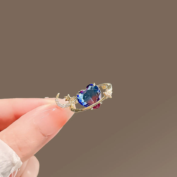 Alloy Female Niche Design Star Moon Love Brooch With Flower Pattern Electroplating