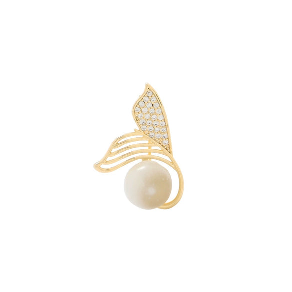 Alloy Fishtail Flower Pearl Brooch Electroplated Women's Decorative Jewelry