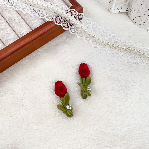 Alloy Flocking Tulip Heart Hairpin Handmade Women's Small Fresh Hair Accessories