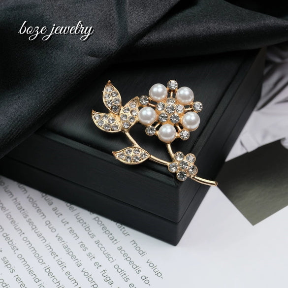 Alloy Floral Leaf Bow Rhinestone Brooch Electroplating Antiexposure Luxury Design Unisex Suit Accessory