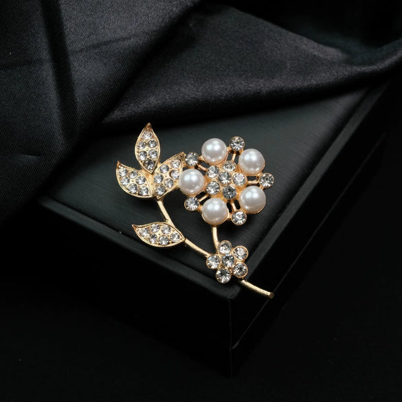 Alloy Floral Leaf Bow Rhinestone Brooch Electroplating Antiexposure Luxury Design Unisex Suit Accessory