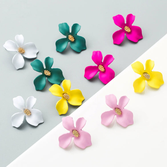 Alloy Flower Baking Paint Small Fresh Exaggerated Elegant Women's Earrings