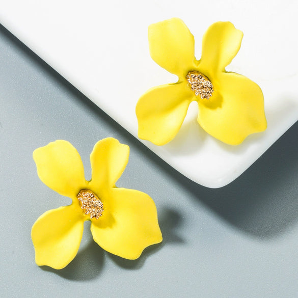 Alloy Flower Baking Paint Small Fresh Exaggerated Elegant Women's Earrings