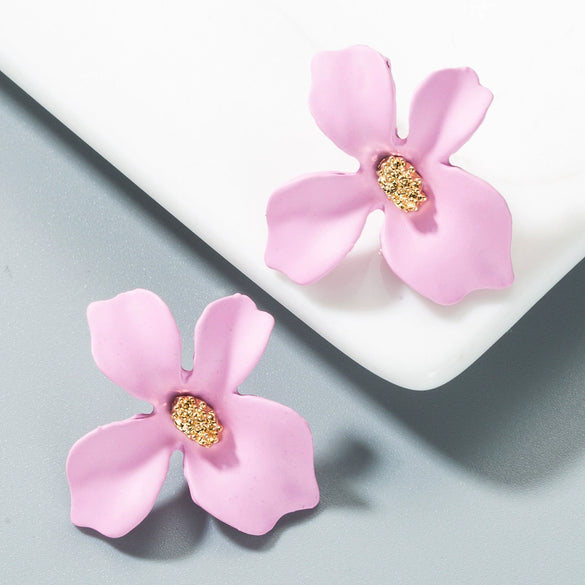 Alloy Flower Baking Paint Small Fresh Exaggerated Elegant Women's Earrings