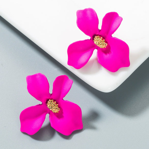 Alloy Flower Baking Paint Small Fresh Exaggerated Elegant Women's Earrings