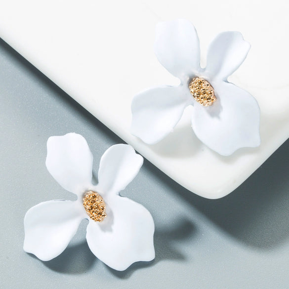 Alloy Flower Baking Paint Small Fresh Exaggerated Elegant Women's Earrings